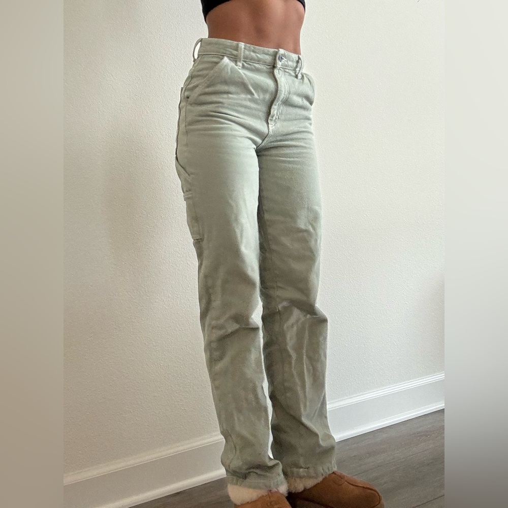 Muted green cotton on cargo jeans